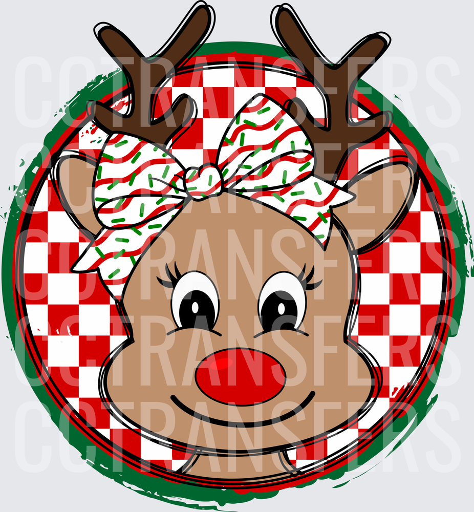Cute Girl Reindeer Red Nose Holiday Bandana Checkered (DTF)