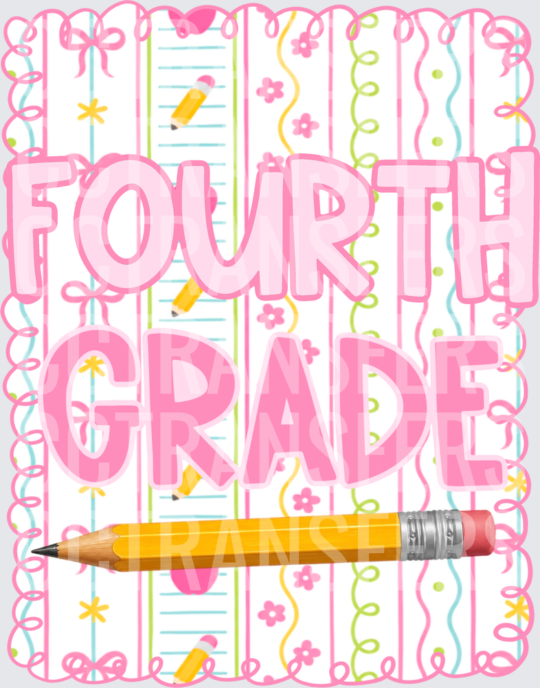 Fourth Grade Pink Floral Pencil School Design (DTF)