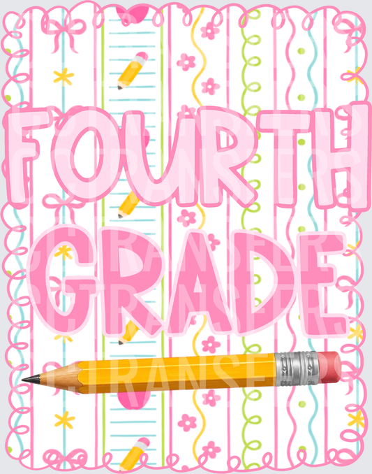 Fourth Grade Pink Floral Pencil School Design (DTF)