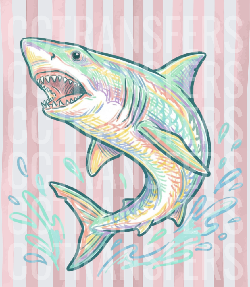 Pastel Rainbow Shark Leaping from Water Splash (DTF)