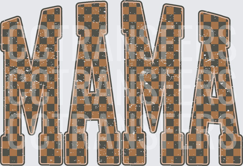 Distressed Brown Checker Pattern MAMA Block Letters (DTF)