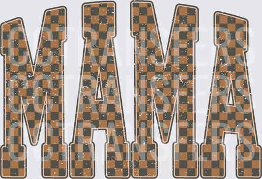 Distressed Brown Checker Pattern MAMA Block Letters (DTF)