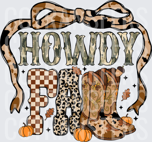Howdy Fall Camo Leopard Cowboy Boots Pumpkins Bow (DTF)