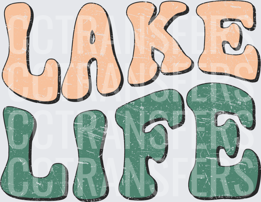 Lake Life Retro Groovy Distressed Two-Tone Text (DTF)