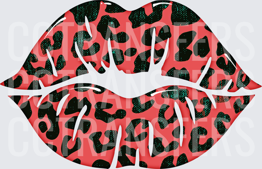 Red Leopard Print Kiss Lips Wild Animal Spots (DTF)