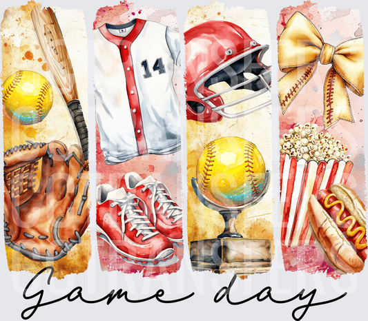 Game Day Softball Watercolor Four Panel Collage (DTF)