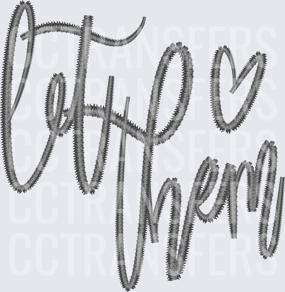 Coffee Mom Embroidery Style Script Text (DTF)