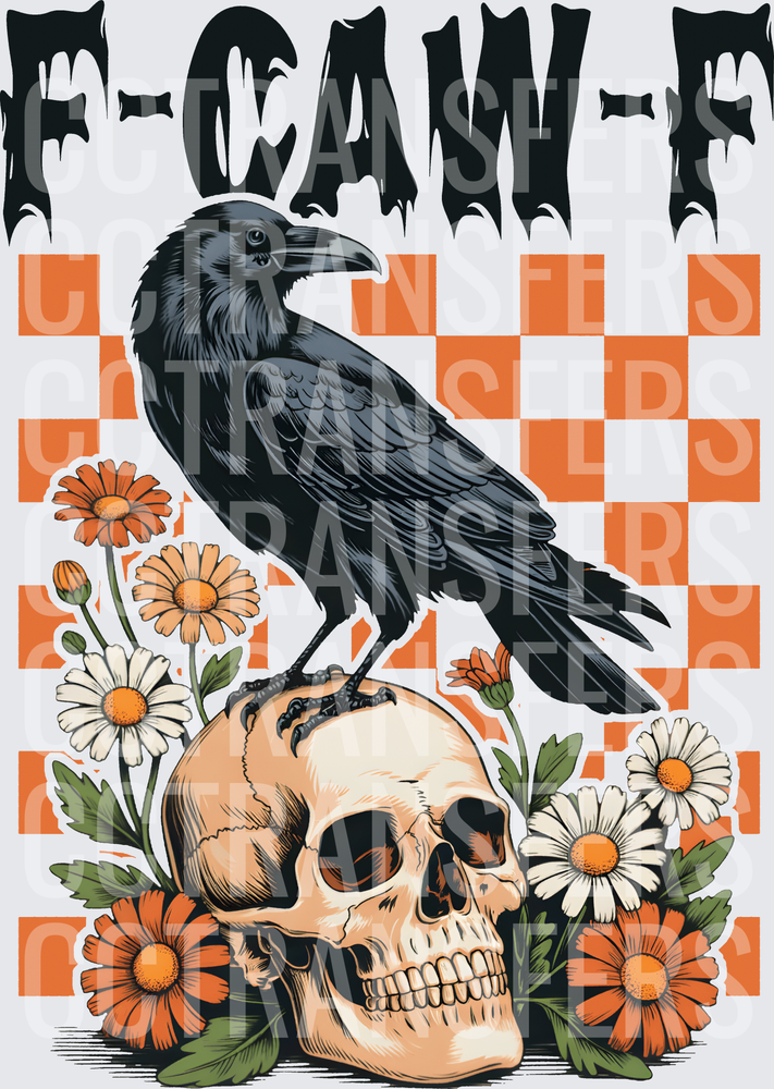 F-CAW-F Raven Skull Floral Checkered Halloween (DTF)