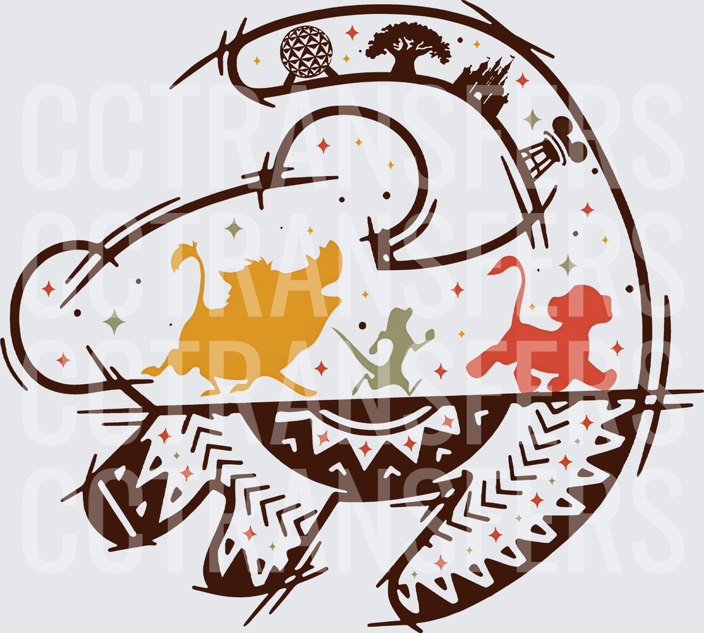 African Safari Animals Silhouette Theme Park Icons Circle (DTF)