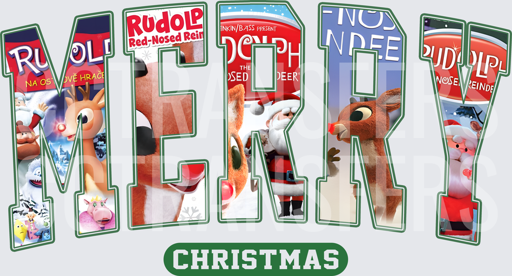 Merry Christmas Red-Nosed Reindeer Collage Letter Art (DTF)