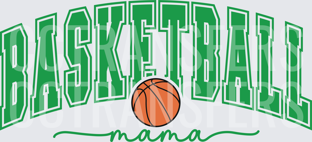 Basketball Mama Arched Green Varsity Letters with Ball (DTF)