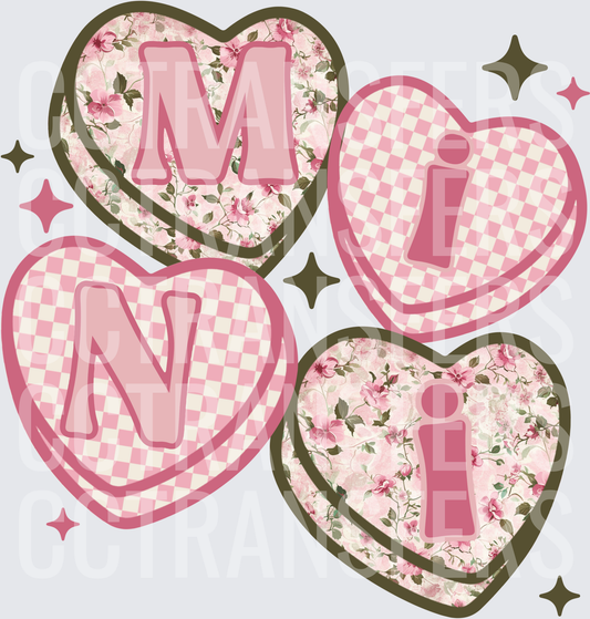 Mini Pink Floral Checkered Heart Letters DTF