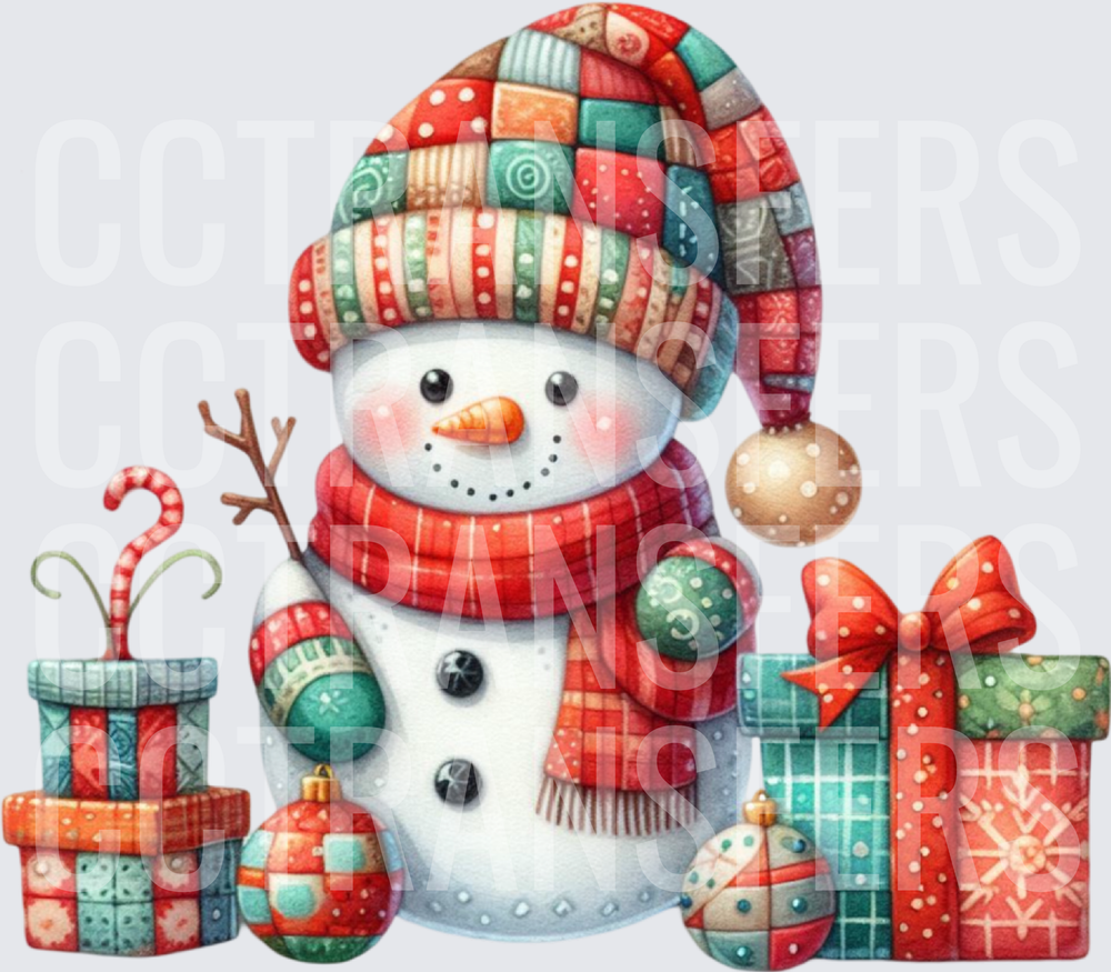 Whimsical Snowman Patchwork Hat Gifts Ornaments (DTF)
