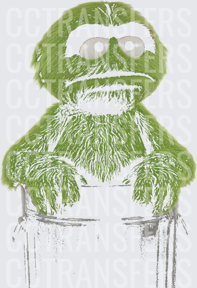 Grumpy Green Furry Monster Peeking from Trash Can (DTF)