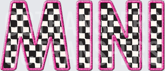 MINI Black White Checkered Pink Embroidery Patch Letters (DTF)