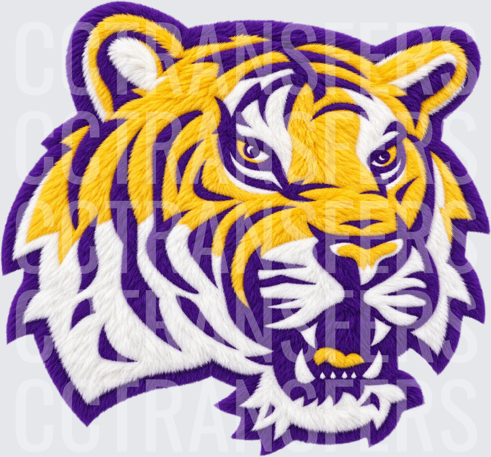 Purple and Gold Fierce Tiger Head Embroidery Style (DTF)