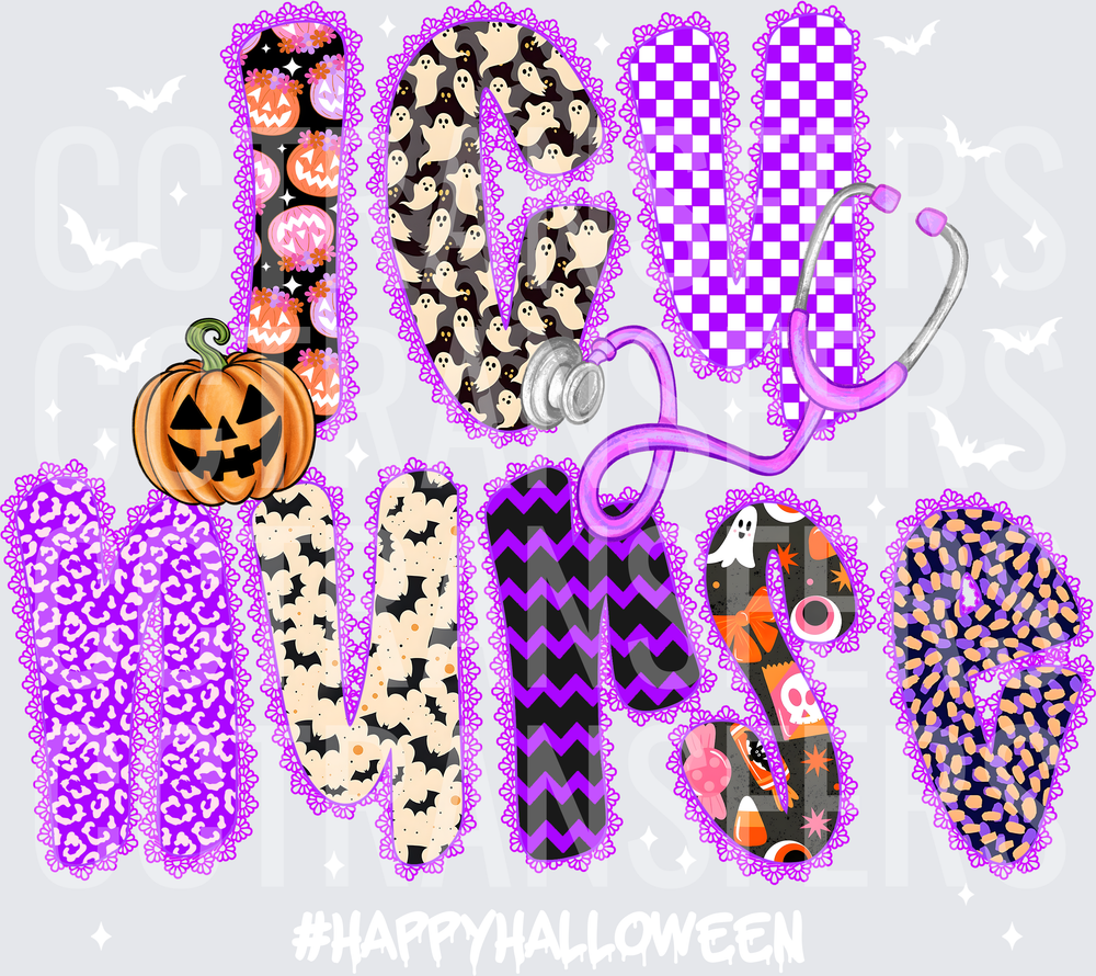 ICU Nurse Halloween Patterned Letters with Stethoscope (DTF)
