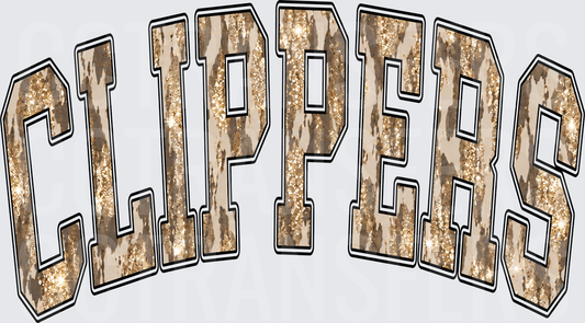Clippers Arched Varsity Glitter Gold Leopard Letters (DTF)