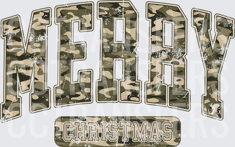Merry Christmas Camo Distressed Bold Arch Lettering (DTF)
