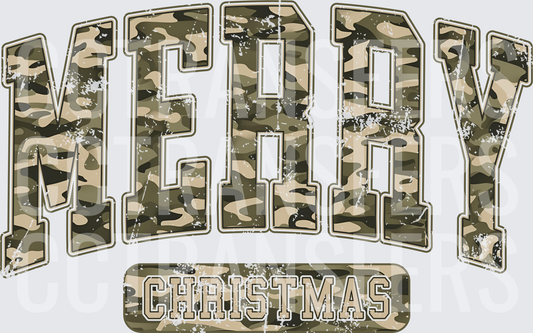 Merry Christmas Camo Distressed Bold Arch Lettering (DTF)