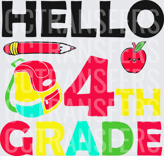 Hello 4th Grade Back to School Colorful Design (DTF)
