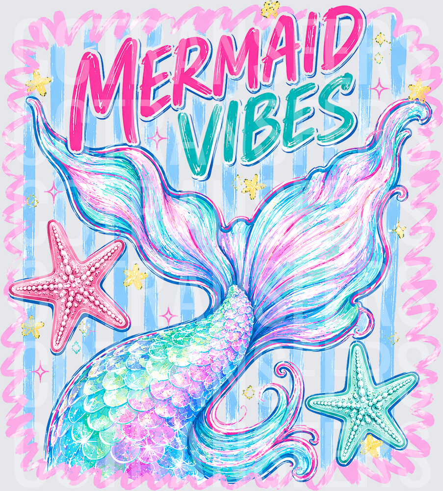 Mermaid Vibes Glitter Tail Starfish Stripe Design (DTF)