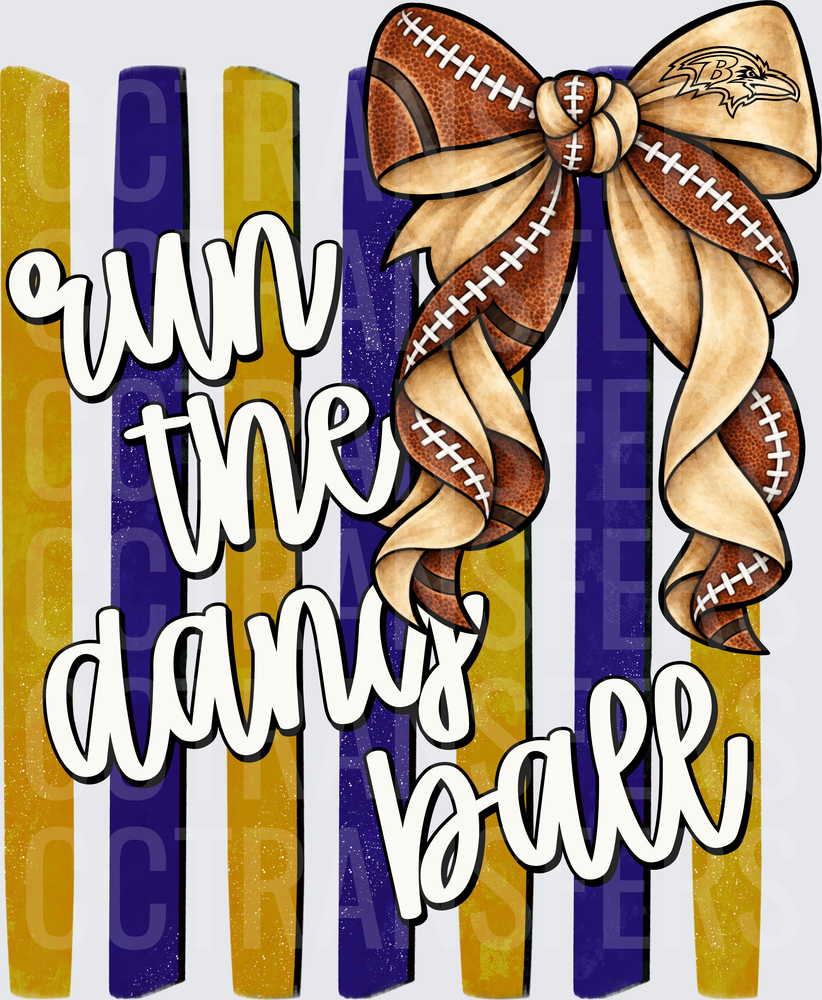 Run The Damn Ball Football Bow Purple Gold Stripes (DTF)
