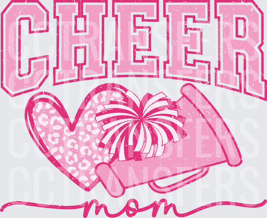Cheer Mom Leopard Heart Pom Pom Megaphone Pink (DTF)
