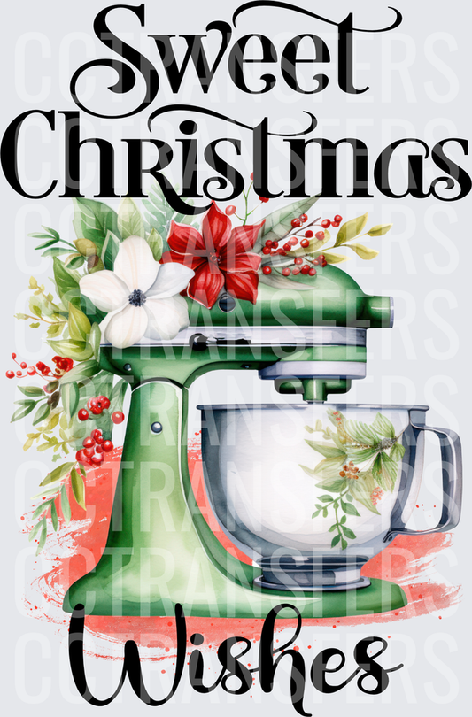 Sweet Christmas Wishes Green Stand Mixer Floral (DTF)