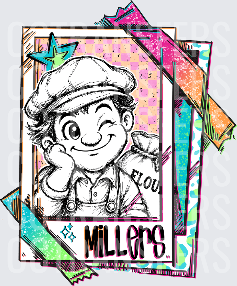 Millers Cartoon Boy Baker Flour Sack Retro Trading Card (DTF)