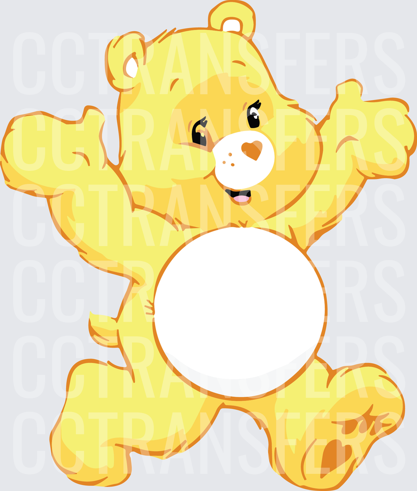 Yellow Cartoon Bear With Heart Nose Arms Open Wide (DTF)