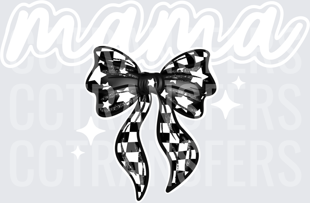 Black White Checkered Star Glitter Bow (DTF)