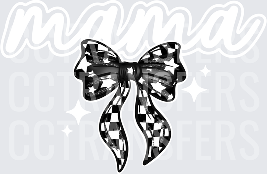 Black White Checkered Star Glitter Bow (DTF)