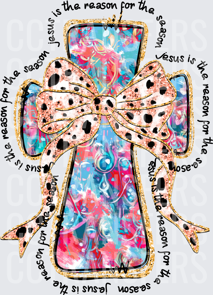 Jesus Is The Reason For The Season Cross With Bow (DTF)