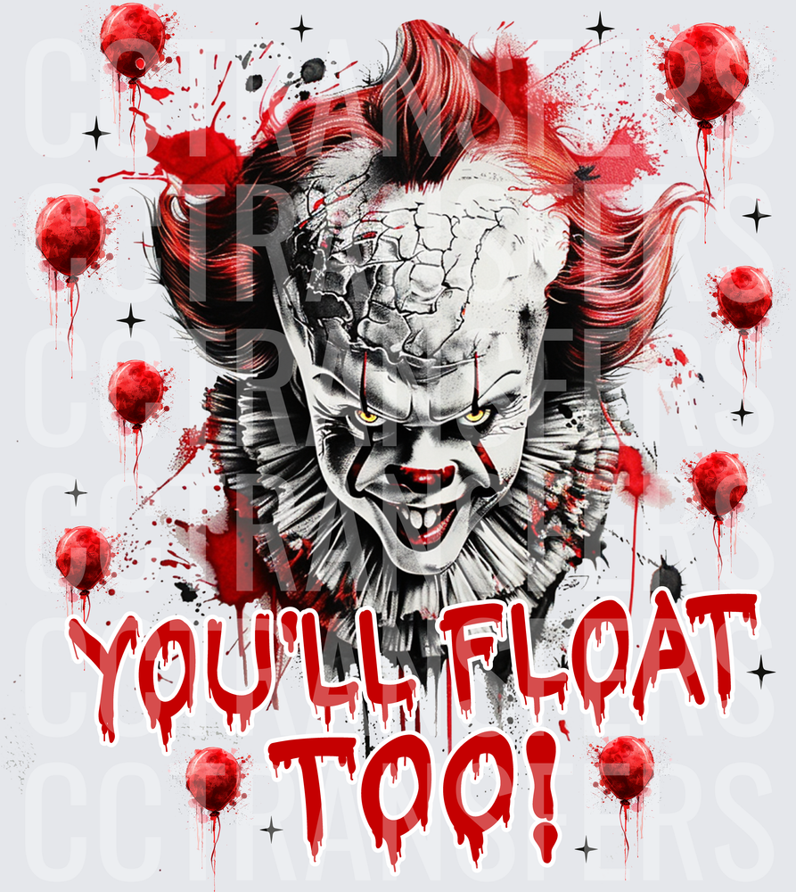 Scary Clown You'll Float Too Red Balloons Blood Splatter (DTF)