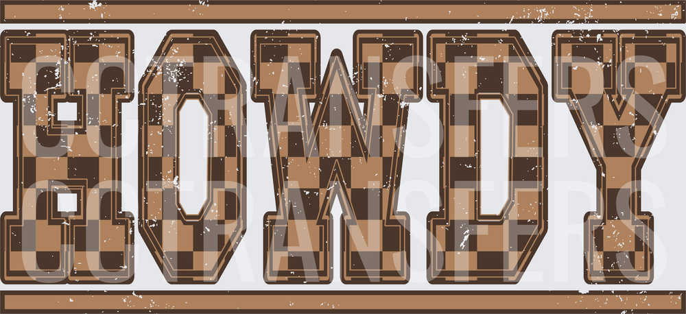 Howdy Checkered Brown Western Varsity Block Letters (DTF)