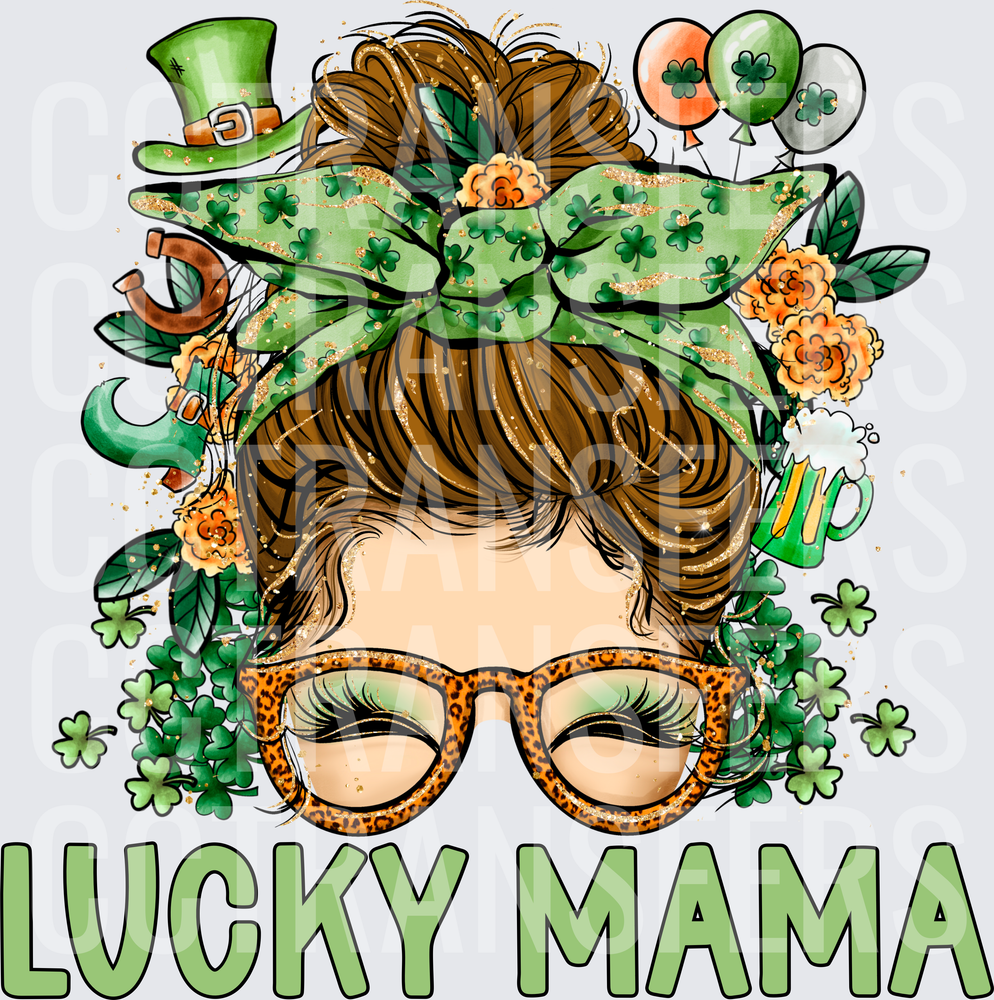 Lucky Mama St. Patrick's Day Messy Bun Woman (DTF)