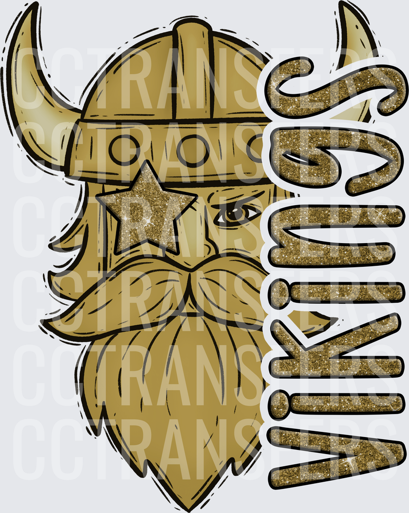 Gold Glitter Viking Warrior Face with Star Sunglasses (DTF)