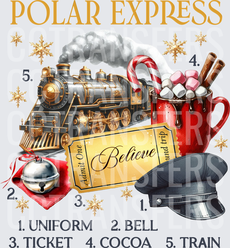 Christmas Train Believe Ticket Bell Cocoa Uniform (DTF)