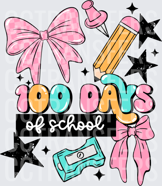 100 Days of School Pink Bow Pencil Coquette (DTF)