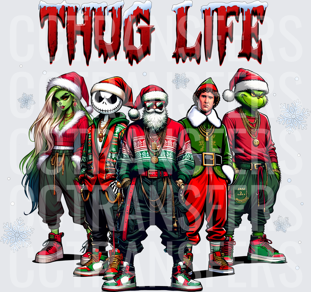 Thug Life Christmas Crew Holiday Squad Santa Hat Gang (DTF)