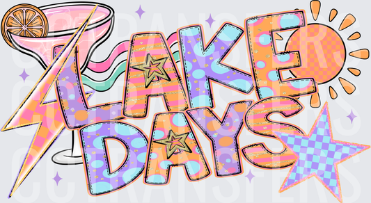 Lake Days Retro Groovy Cocktail Lightning Bolt Sun Stars (DTF)