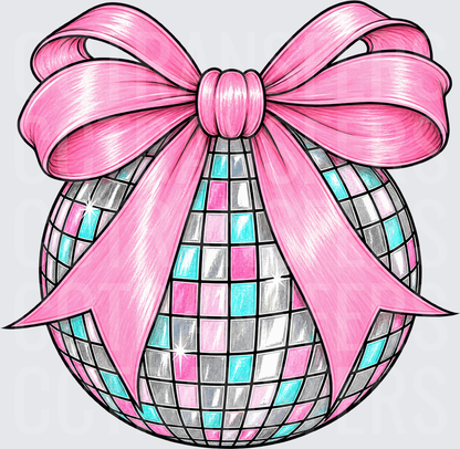 Glam Disco Ball with Pink Bow (DTF)