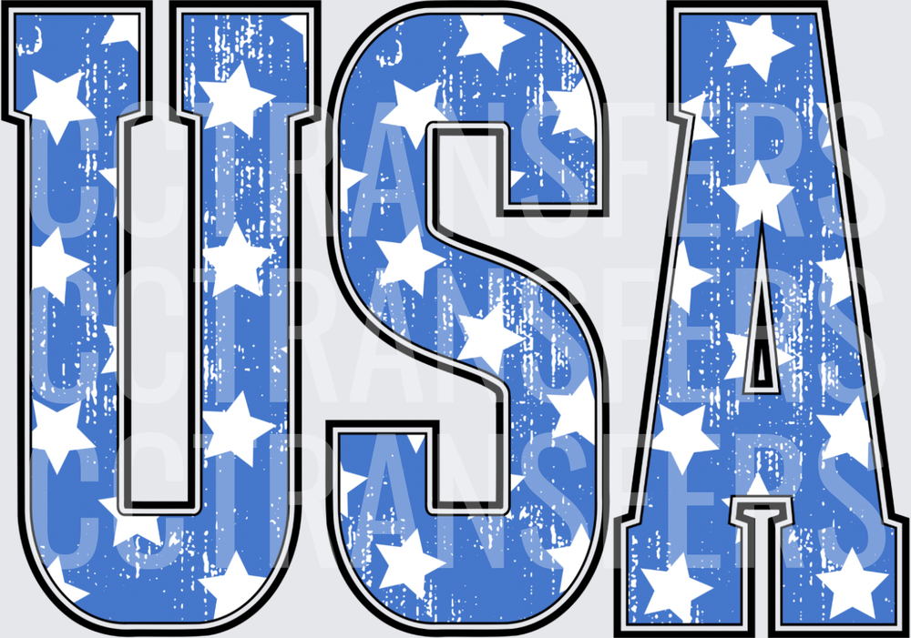 Distressed Blue Star-Filled Bold USA Block Letters (DTF)