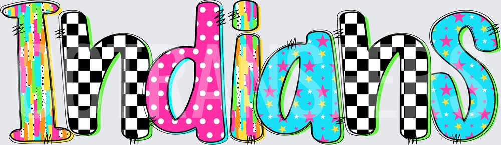Colorful Retro Funky Patterned Indians Lettering (DTF)