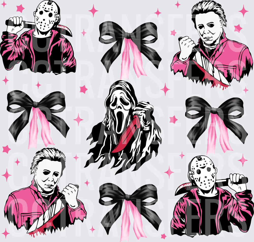 Pink Horror Icons Jason Ghostface Michael Myers Bows DTF