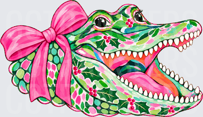 Preppy Holly Alligator with Pink Bow Open Mouth (DTF)
