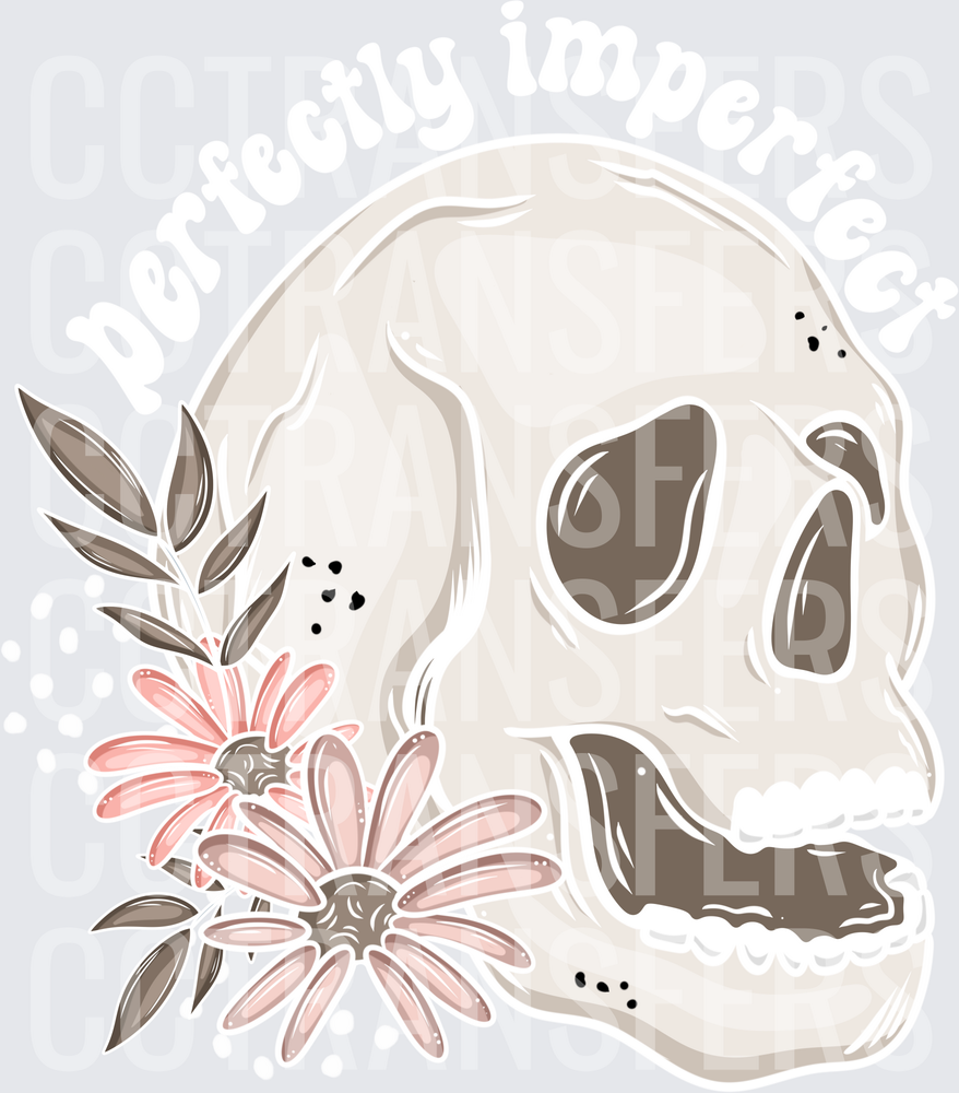 Boho Skull with Pink Daisy Florals and Leaves (DTF)