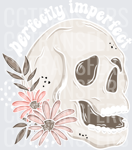 Boho Skull with Pink Daisy Florals and Leaves (DTF)