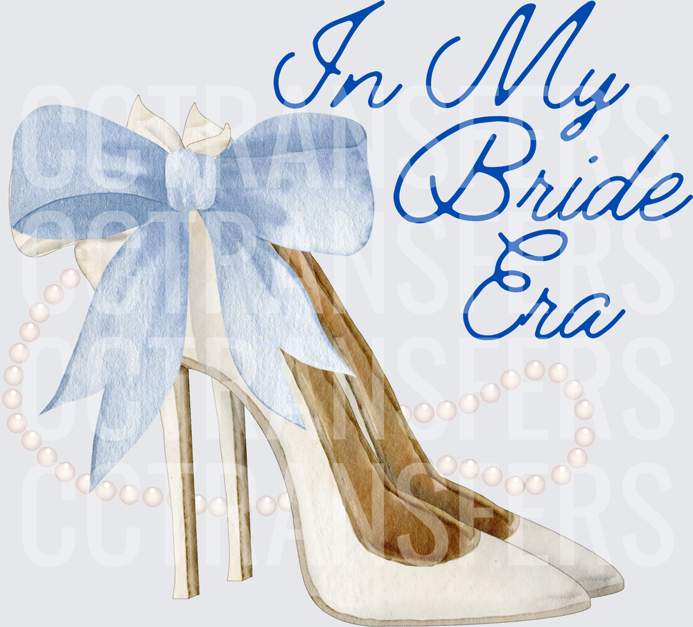 In My Bride Era White Heels Blue Bow Pearl (DTF)